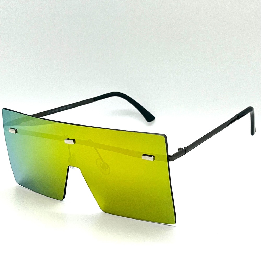 Rimless Shield Sunglasses Futuristic Visor Monoblock Mirrored Lens Oversized New
